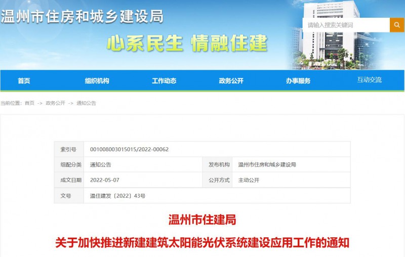 浙江溫州：政府、國企投資建筑光伏占比不低于12%，其他公共建筑不低于10%！