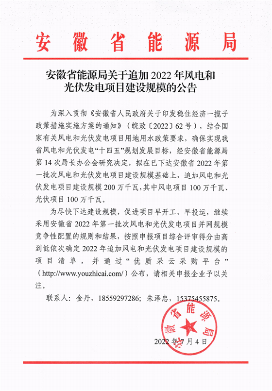 再加1GW光伏+1GW風電！安徽2022年風光項目建設規(guī)模擬至5GW！