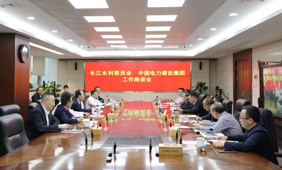 中國(guó)電建黨委書記、董事長(zhǎng)丁焰章與長(zhǎng)江水利委員會(huì)黨組書記、主任劉冬順會(huì)談